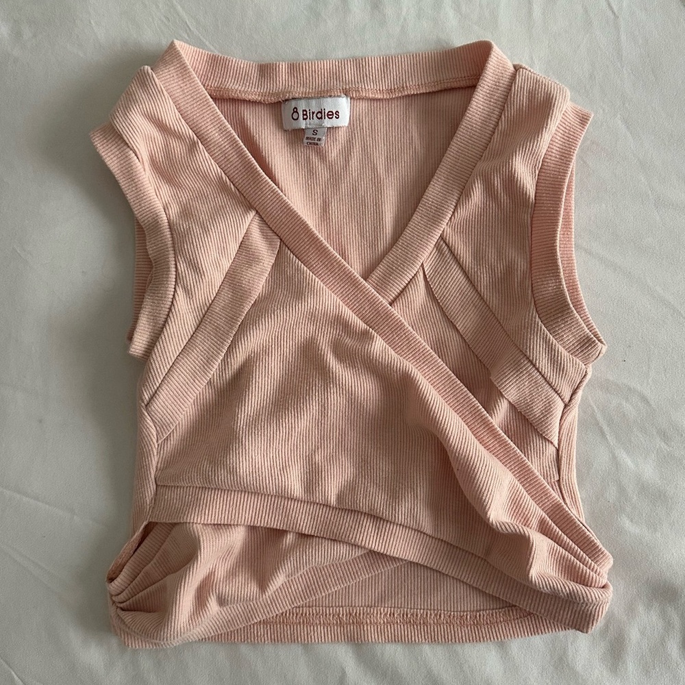 Birdies Blush Pink Ribbed Wrap Camisole